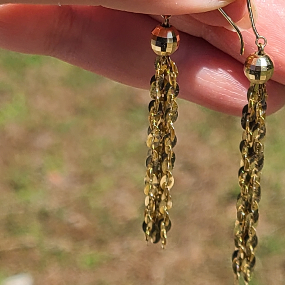 10kt gold dangle long earrings solid yellow gold - Picture 4 of 8